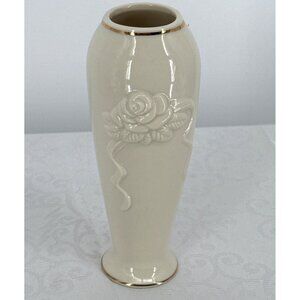 Lenox Ivory Rose Embossed Porcelain Vase With Gold Trim‎ 6" Tall